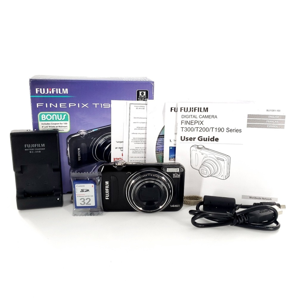 Fujifilm FinePix T190WM 14MP Digital Camera Black w/ Charger, Card, Box Tested